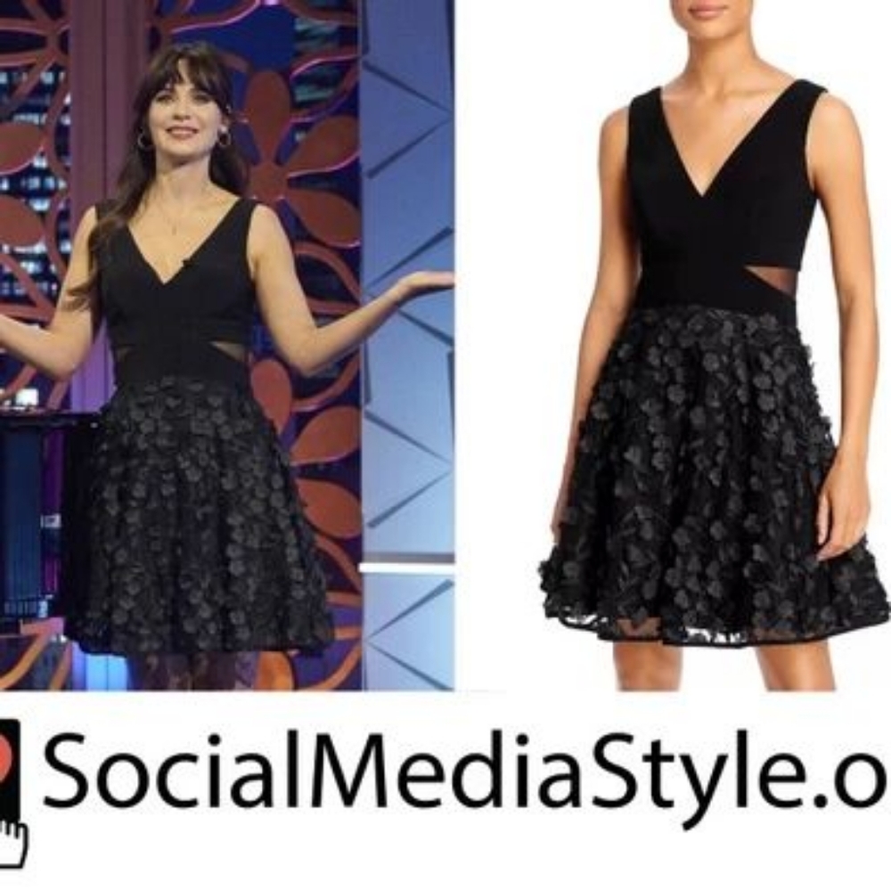 Aqua Formal Black Floral skirt dress ASO Zooey Deschanel